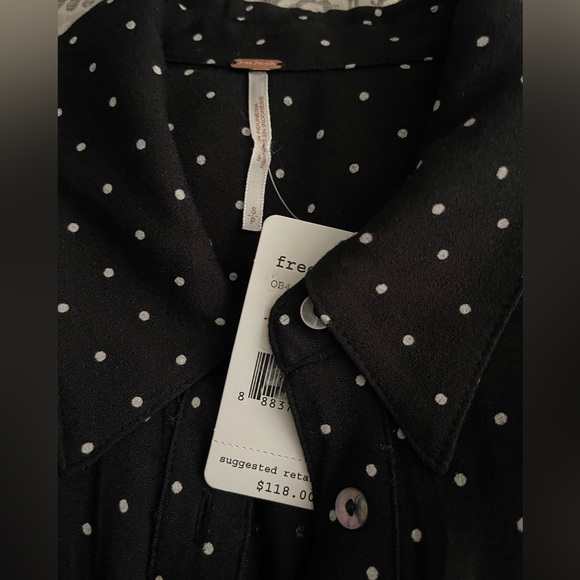New Free People This Town Black Polka Dot Shirt Dress - Picture 7 of 7